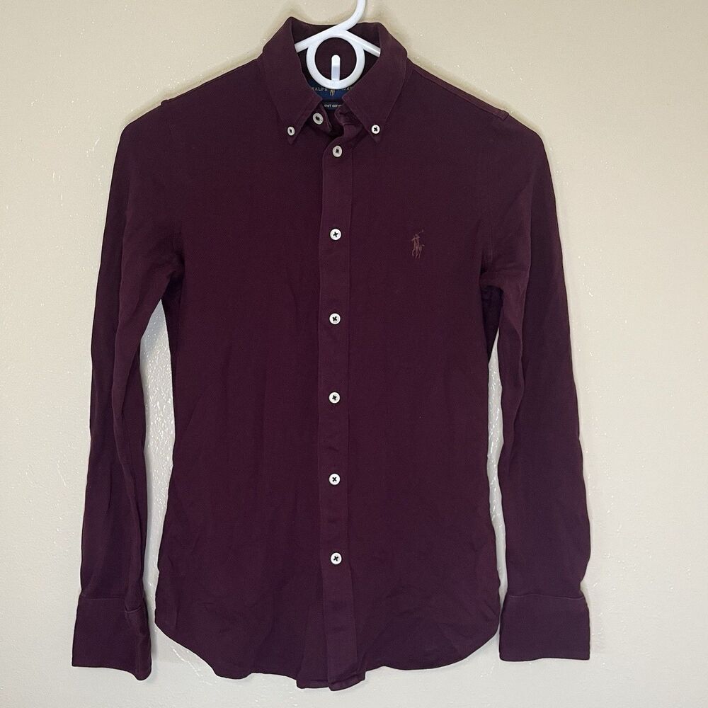 Ralph Lauren Knit Oxford Shirt Mens Small Burgundy Maroon Long Sleeve Buttondown